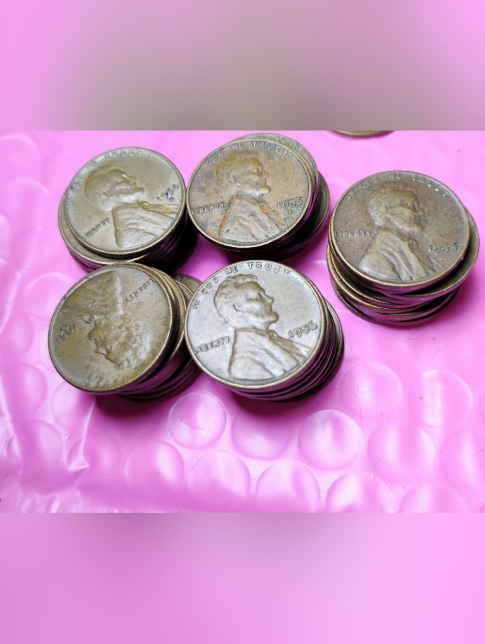 50 Lincoln Wheat Pennies Copper Coins (1956 visible)1940s Mix Mostly 50s